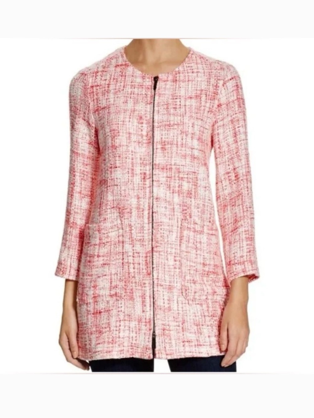 New Sanctuary Red and White Long Tweed Jacket Size M